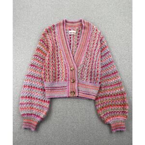 Urban Outfitters Nora Multicolored Cardigan Womens M Pink Purple Crochet Cropped